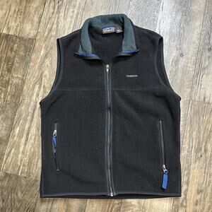 VTG PATAGONIA Size S Made in USA Mens Black Full Zip Fleece Vest 90s